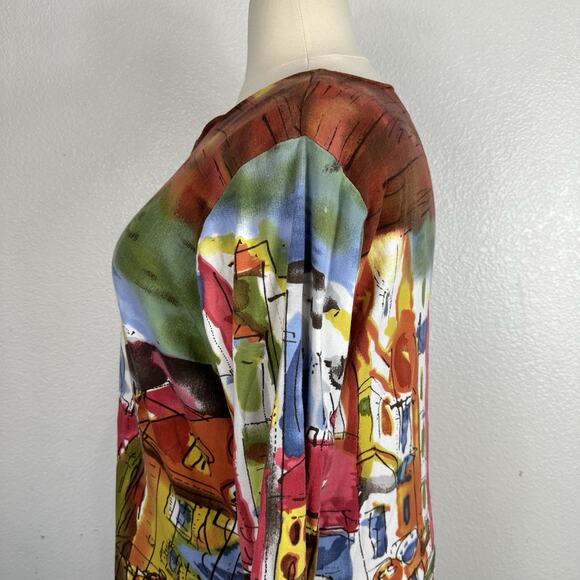 Michael Leu Top Women 2X Watercolor Colorful Cityscape Statement Artsy Vacation - Picture 7 of 13
